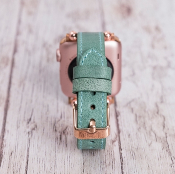 Green Premium Leather Apple Watch Band - Picture 6 of 8